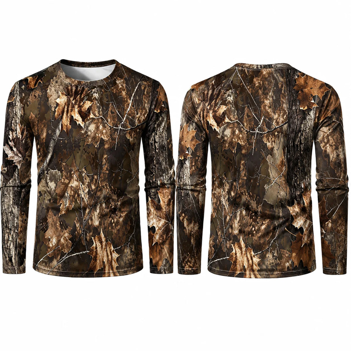 Men Quick Dry Camo Long Sleeve Tee 3D Tree Bark Reed Leaf Bionic Camouflage T-Shirt Outdoor Hunting Fishing Hiking Tactical Top