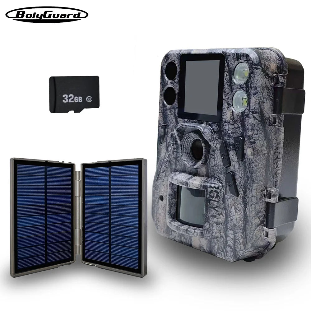 BolyGuard SG520-Plus Trail Camera-4K/48MP Night Vision Wildlife Hunting Game Camera with 940nm Black IR&White LED, Solar Ready