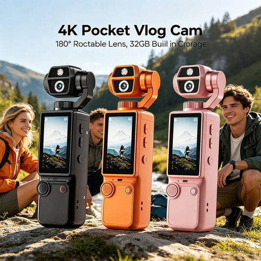 Q9 4K HD Pocket Video Camera Auto Focus 180° Rotatable Lens 32GB Outdoor Sports Vlog Cam for Meeting Travel Multi-color Option