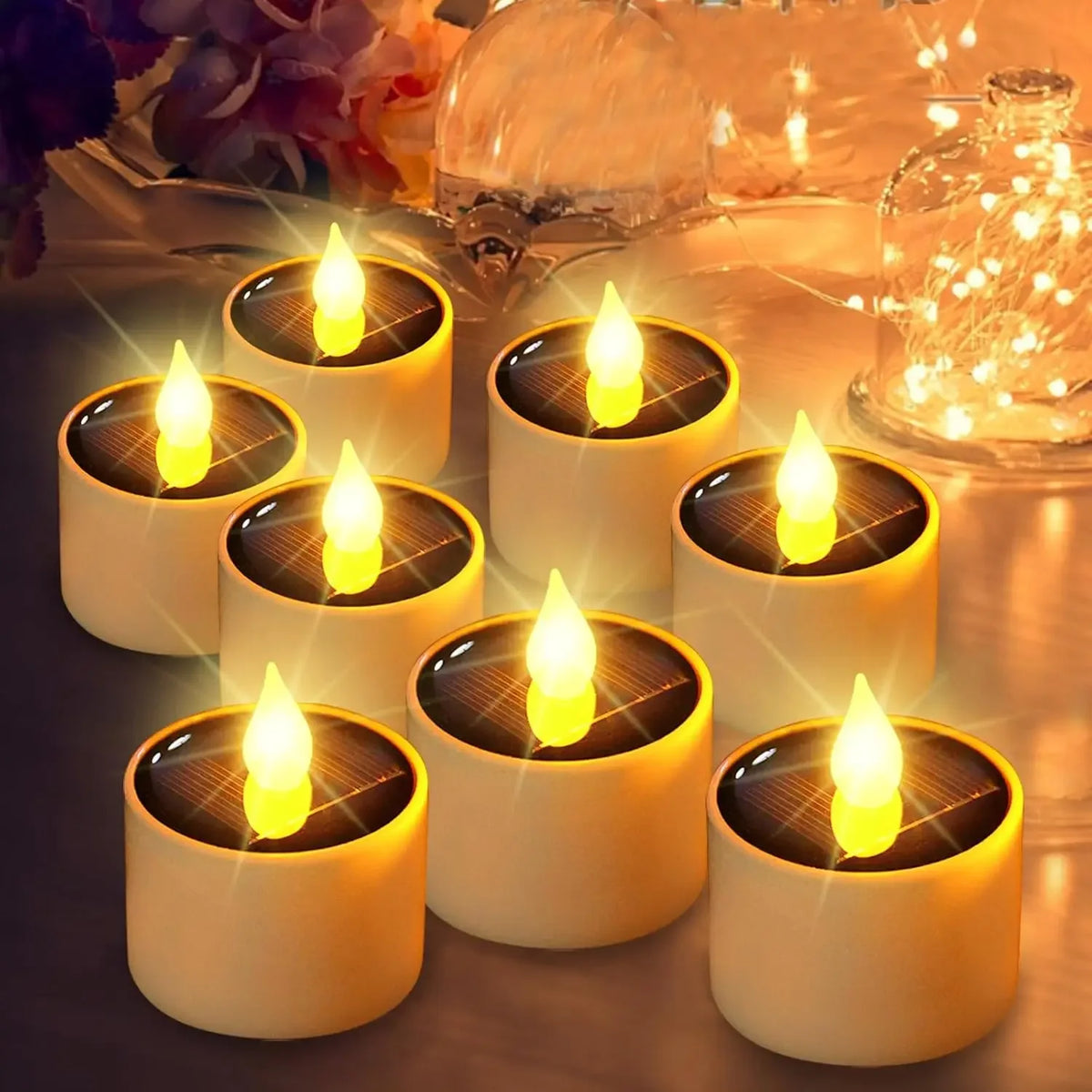 Solar Powered Candle Tea Lights Flameless Fake LED Electronic Candles Outdoor Christmas Small Tea Candles Home Decor