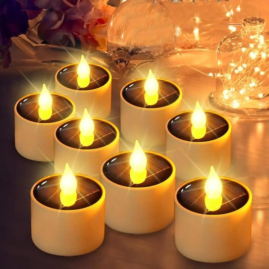 Solar Powered Candle Tea Lights Flameless Fake LED Electronic Candles Outdoor Christmas Small Tea Candles Home Decor