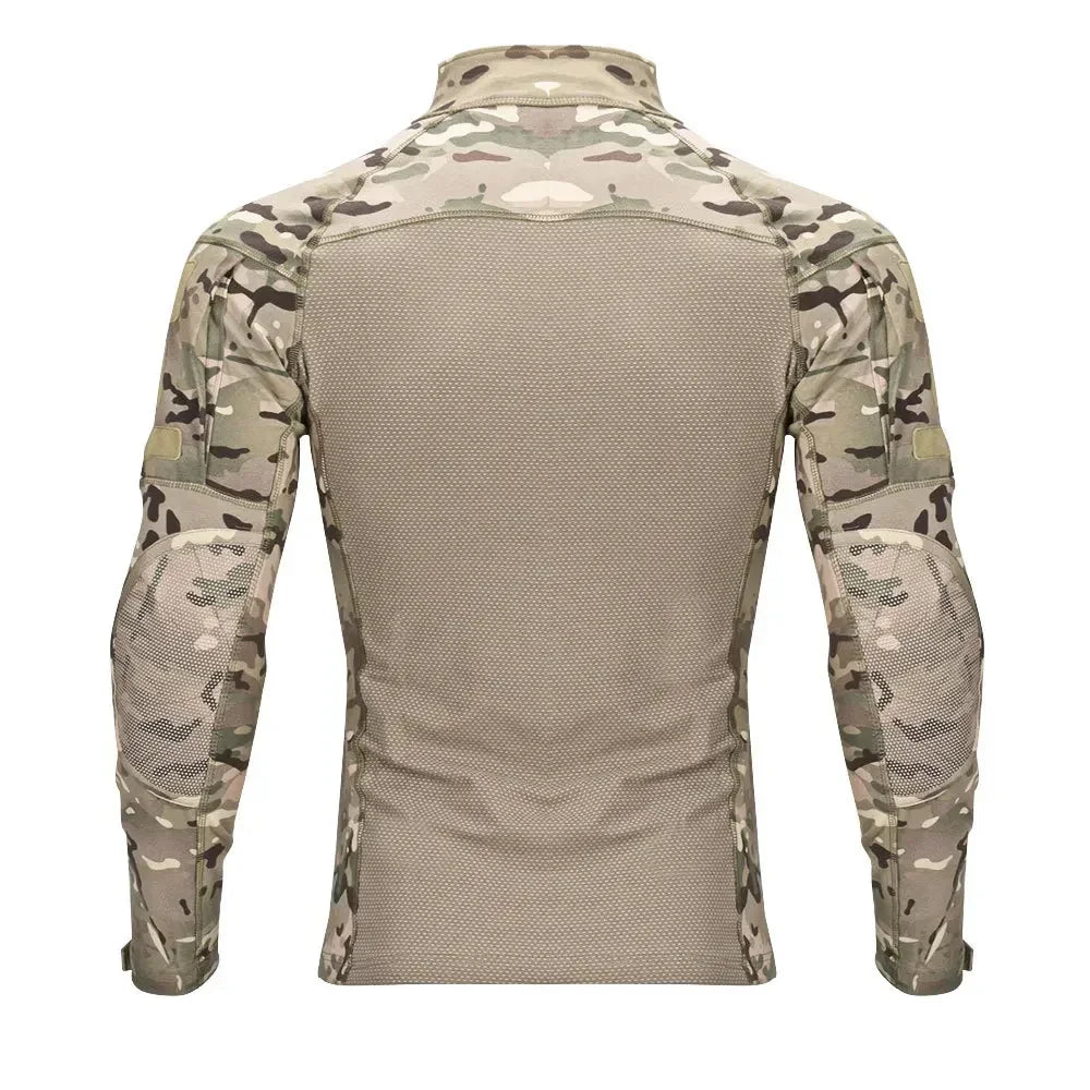 Tactical Shirts Men's Long Sleeve Combat Shirt 1/4 Zipper Ripstop Cotton Camo T Shirts Hunting Clothes Windproof