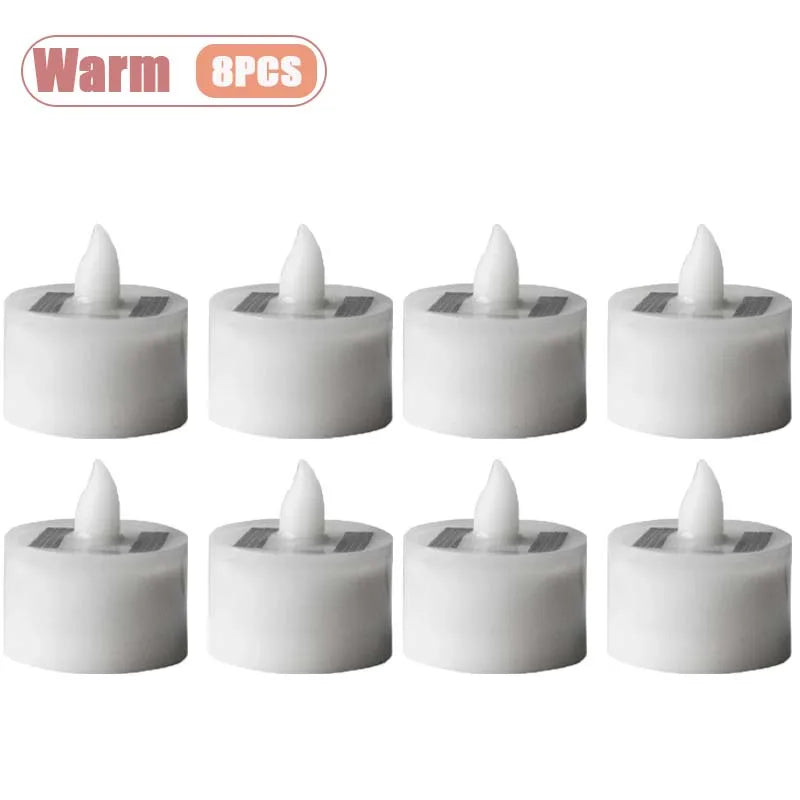 Solar Powered Candle Tea Lights Flameless Fake LED Electronic Candles Outdoor Christmas Small Tea Candles Home Decor