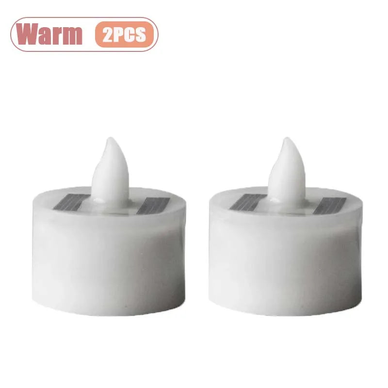 Solar Powered Candle Tea Lights Flameless Fake LED Electronic Candles Outdoor Christmas Small Tea Candles Home Decor