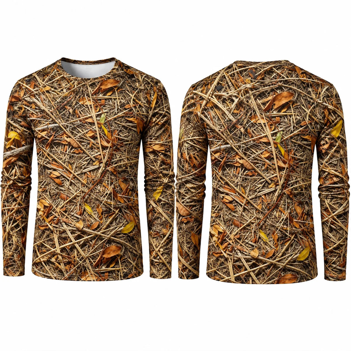 Men Quick Dry Camo Long Sleeve Tee 3D Tree Bark Reed Leaf Bionic Camouflage T-Shirt Outdoor Hunting Fishing Hiking Tactical Top