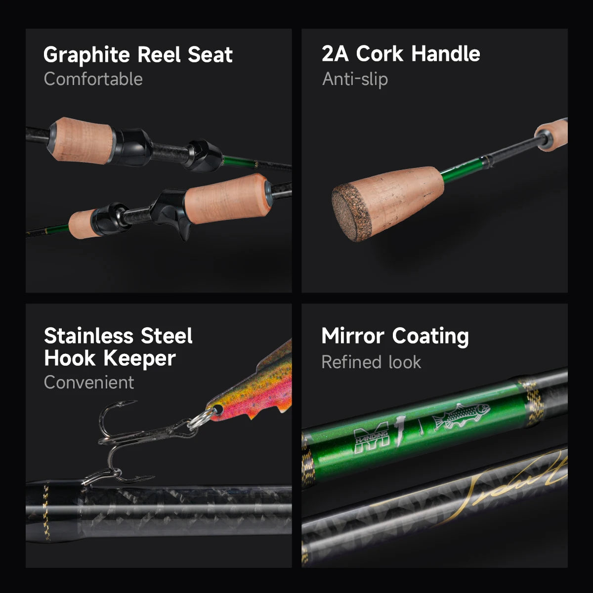 HANDING M1 Trout Fishing Rod Designed for Wide Length BFS Rod Trout Fishing 2A Cork Handle 30Ton Carbon Fiber Fast Action UL/L