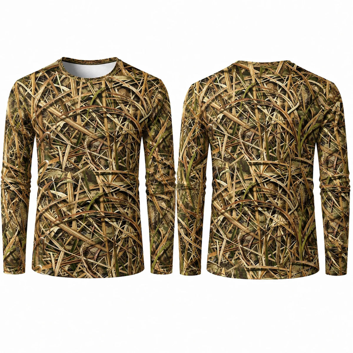 Men Quick Dry Camo Long Sleeve Tee 3D Tree Bark Reed Leaf Bionic Camouflage T-Shirt Outdoor Hunting Fishing Hiking Tactical Top