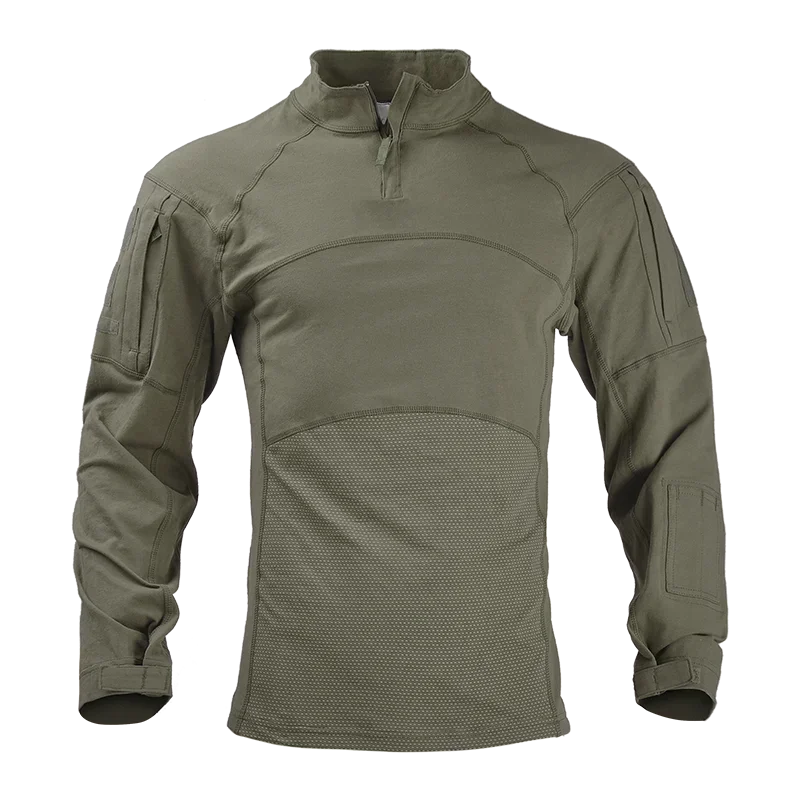 Tactical Shirts Men's Long Sleeve Combat Shirt 1/4 Zipper Ripstop Cotton Camo T Shirts Hunting Clothes Windproof