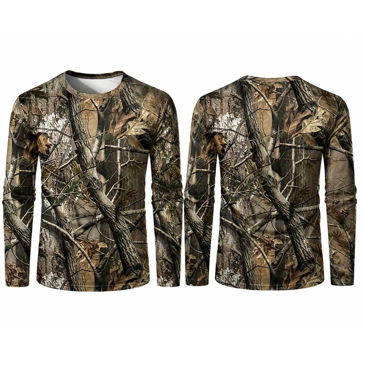 Men Quick Dry Camo Long Sleeve Tee 3D Tree Bark Reed Leaf Bionic Camouflage T-Shirt Outdoor Hunting Fishing Hiking Tactical Top