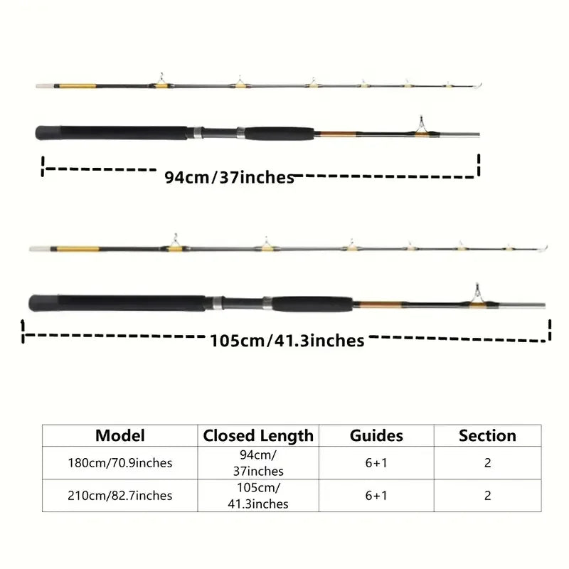 30-60LB Slow Jigging Rod 2 Sections Glass Trolling Rod Boat Fishing Rod, Spinning Saltwater Rod 2.1m/6.89ft 1.8m/5.91ft
